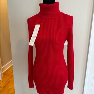 Elegant  Red Ribbed Turtleneck Sweater